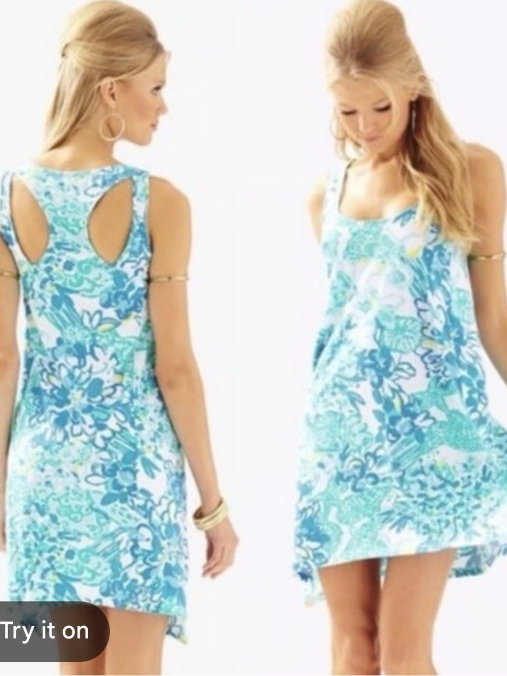 Lilly Pulitzer Aqua and Blue Floral Swim Cover-Up Dress
